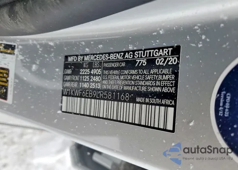 2020 Mercedes-Benz C 43 Amg z USA, uszkodzony, nr VIN W1KWF6EB9LR581168